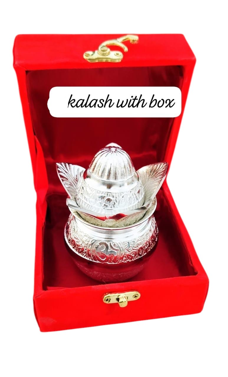 German Silver Mangal Kalash for Puja Or Housewarming Gift In Velvet Box
