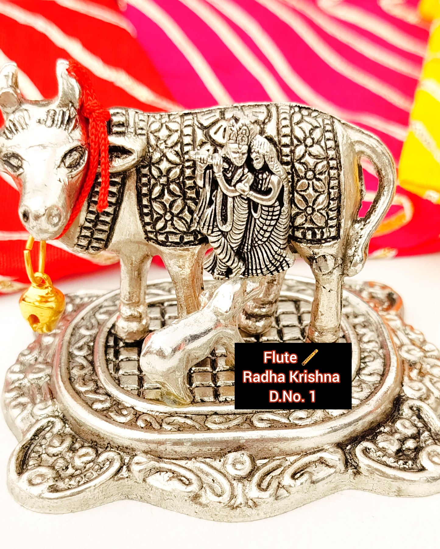 German Silver Cow Calf Set for Mandir, Car Dashboard & for Gifting