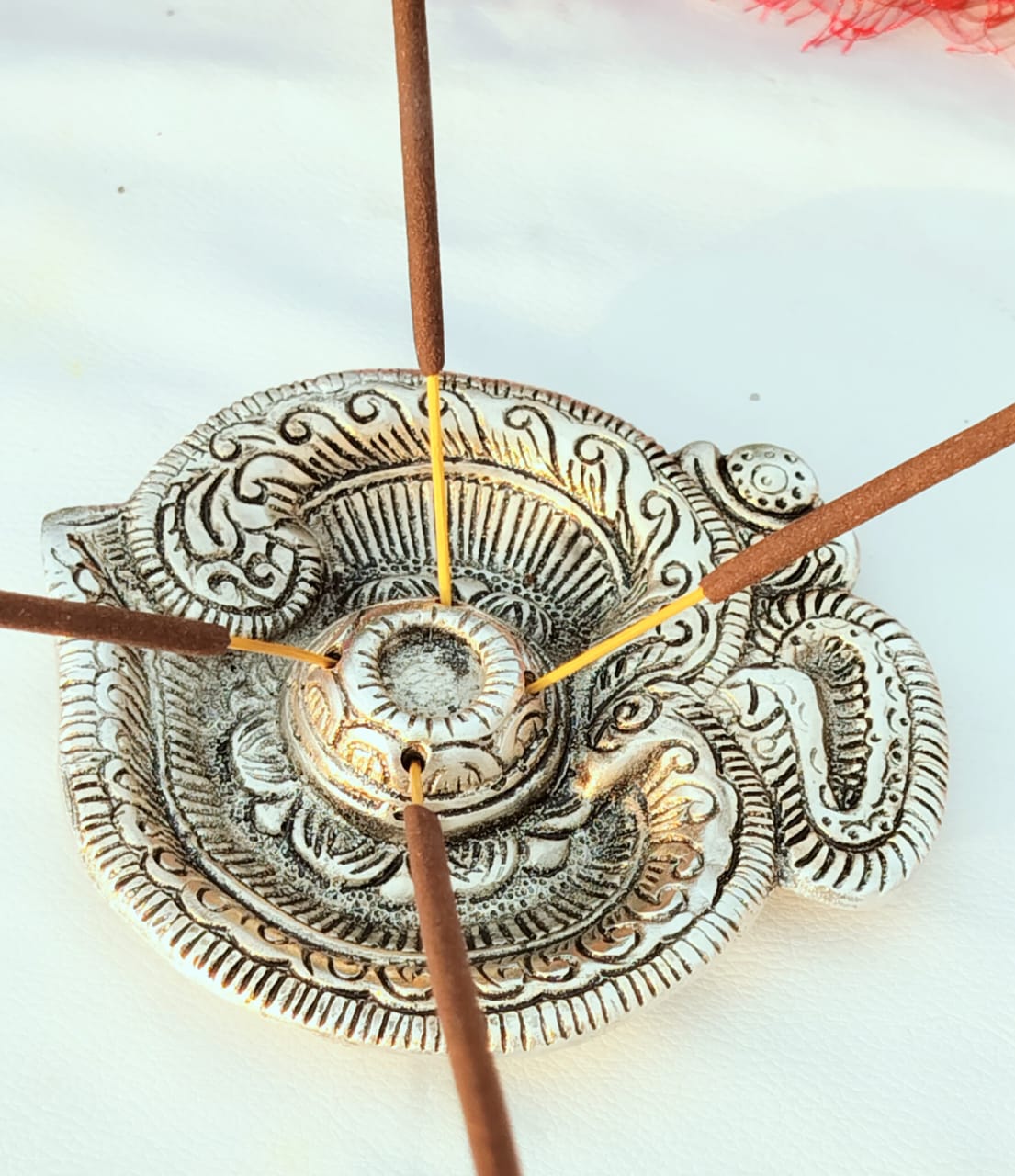 German Silver Om Engraved Agarbatti/ Dhupbatti Stand