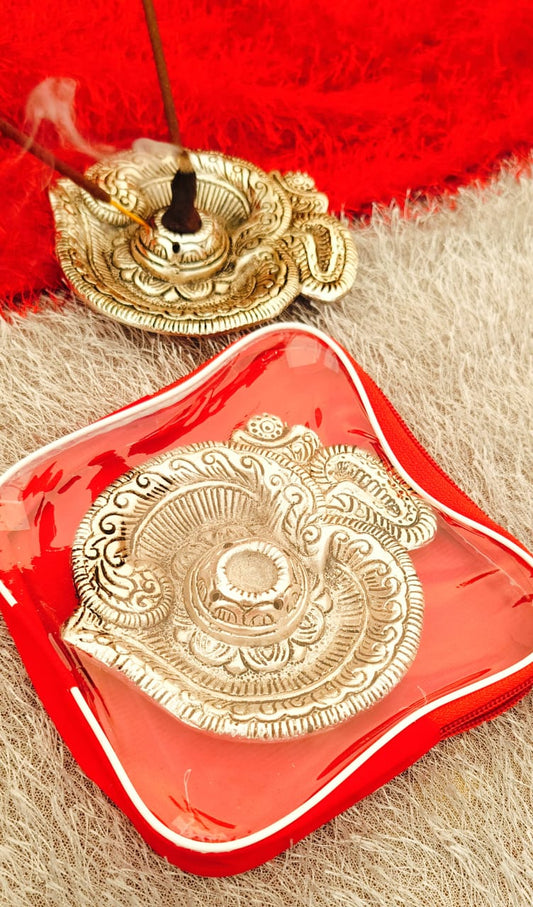 German Silver Om Engraved Agarbatti/ Dhupbatti Stand