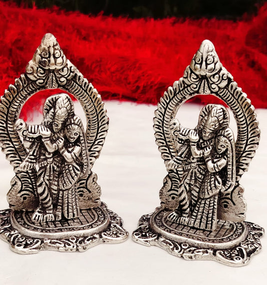 Antique Finish German Silver Radha Krishna with Arch -  Krishna Janmashtami Gift/Favors
