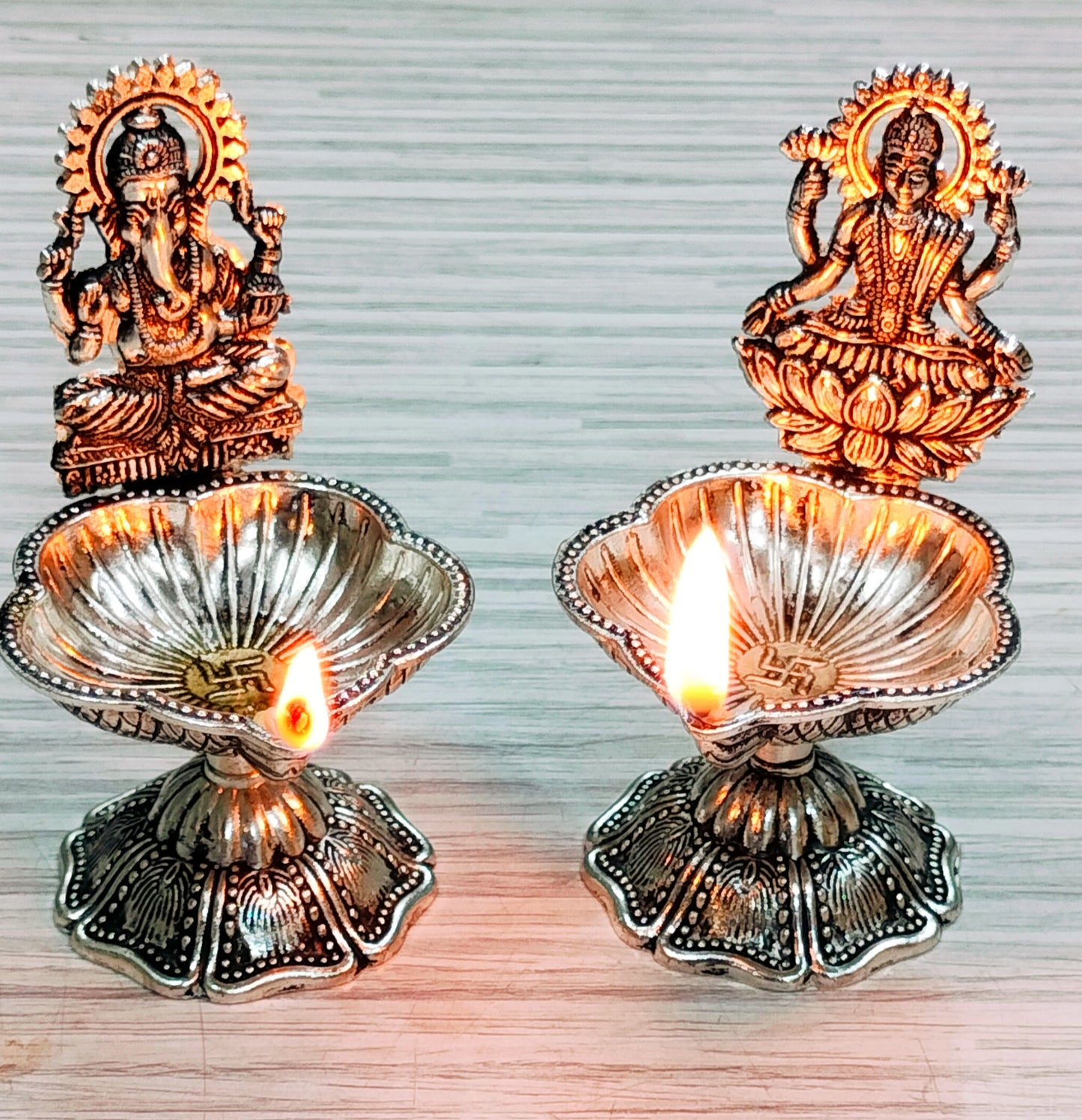 Antique German silver Laxmi Diya - Set of 5