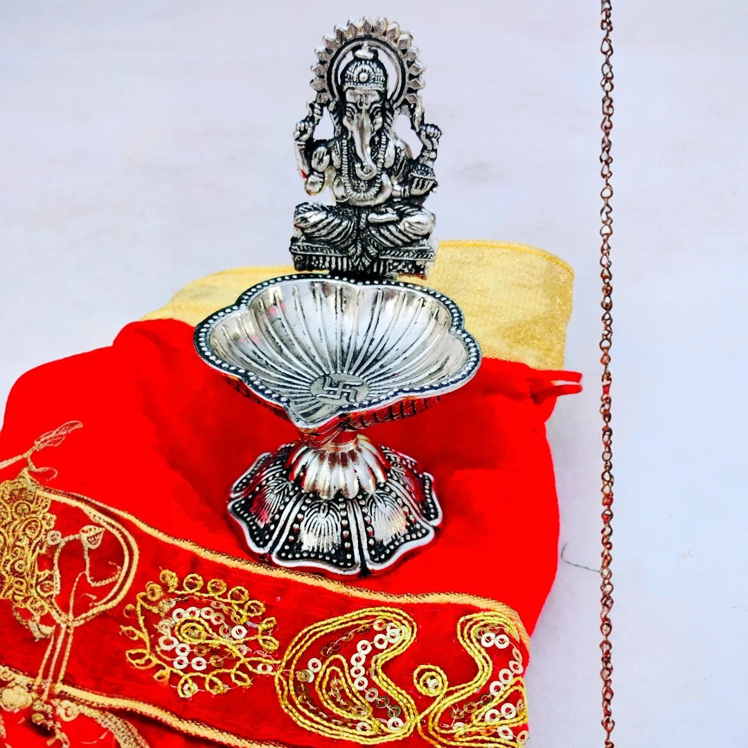 Antique German silver Ganesh diya - Set of 5