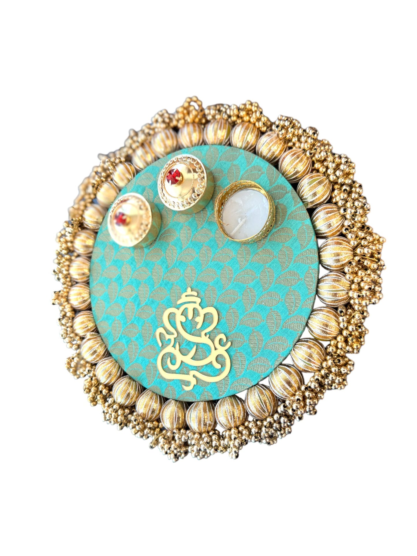 Pooja Thali with Ganesha & Gota - Blue