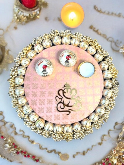 Pooja Thali with Ganesha & Gota - Pink