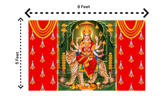 5x8 Feet Durga Fabric Reusable Backdrop Banner for Durga Pooja/Navratri (AS1486)