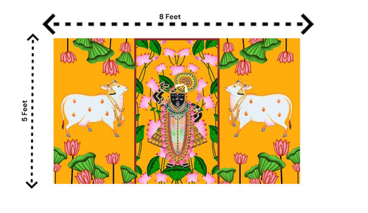 5x8 Feet Fabric Reusable Lord Krisha's Backdrop Banner for Janmashtami, Baby Shower or any Auspicious Occasions or pooja (1005)