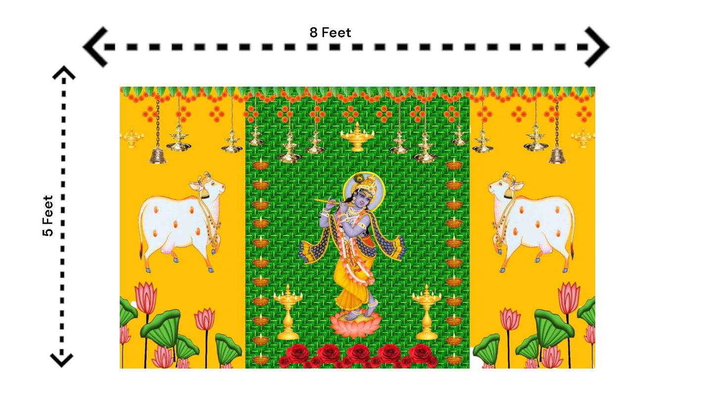 5x8 Feet Fabric Reusable Lord Krisha's Backdrop Banner for Janmashtami, Baby Shower or any Auspicious Occasions or pooja (1020)