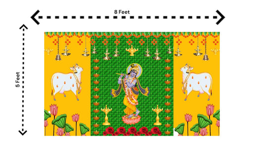5x8 Feet Fabric Reusable Lord Krisha's Backdrop Banner for Janmashtami, Baby Shower or any Auspicious Occasions or pooja (1020)