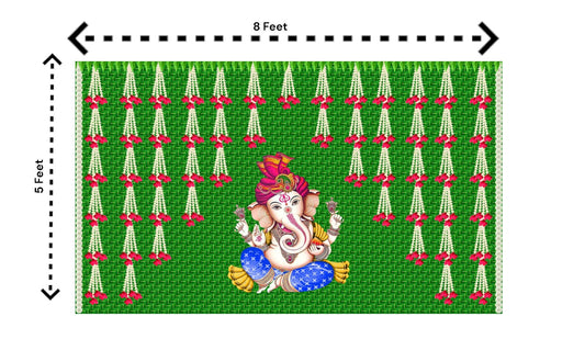 5x8 Feet Fabric Reusable Lord Ganesha Backdrop Banner for Wedding, Housewarming, Any ausipious occaions or pooja (1022)