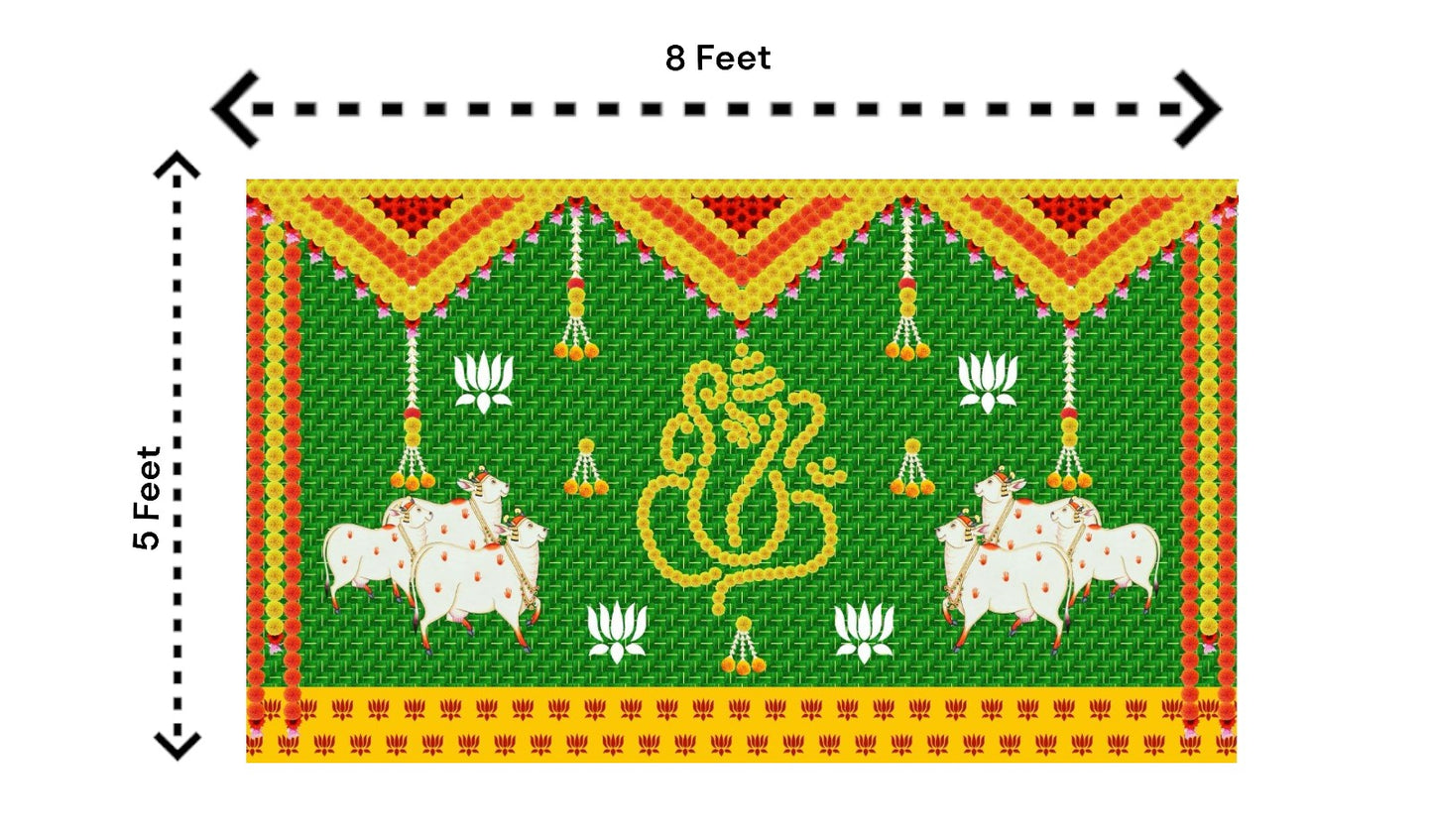 5x8 Feet Fabric Reusable Lord Ganesha Backdrop Banner for Wedding, Housewarming, Any ausipious occaions or pooja (1048)