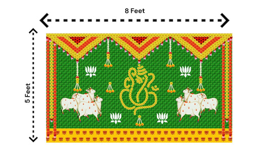 5x8 Feet Fabric Reusable Lord Ganesha Backdrop Banner for Wedding, Housewarming, Any ausipious occaions or pooja (1048)