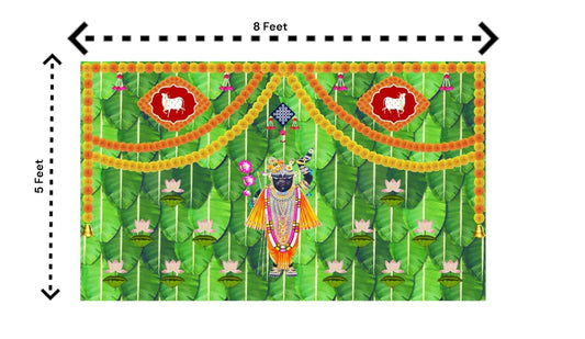 5x8 Feet Fabric Reusable Lord Krisha's Backdrop Banner for Janmashtami, Baby Shower or any Auspicious Occasions or pooja (1063)