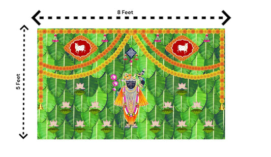 5x8 Feet Fabric Reusable Lord Krisha's Backdrop Banner for Janmashtami, Baby Shower or any Auspicious Occasions or pooja (1063)