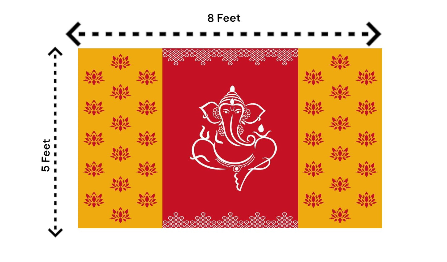 5x8 Feet Fabric Reusable Lord Ganesha Backdrop Banner for Wedding, Housewarming, Any ausipious occaions or pooja (1102)