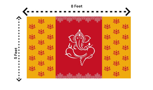5x8 Feet Fabric Reusable Lord Ganesha Backdrop Banner for Wedding, Housewarming, Any ausipious occaions or pooja (1102)