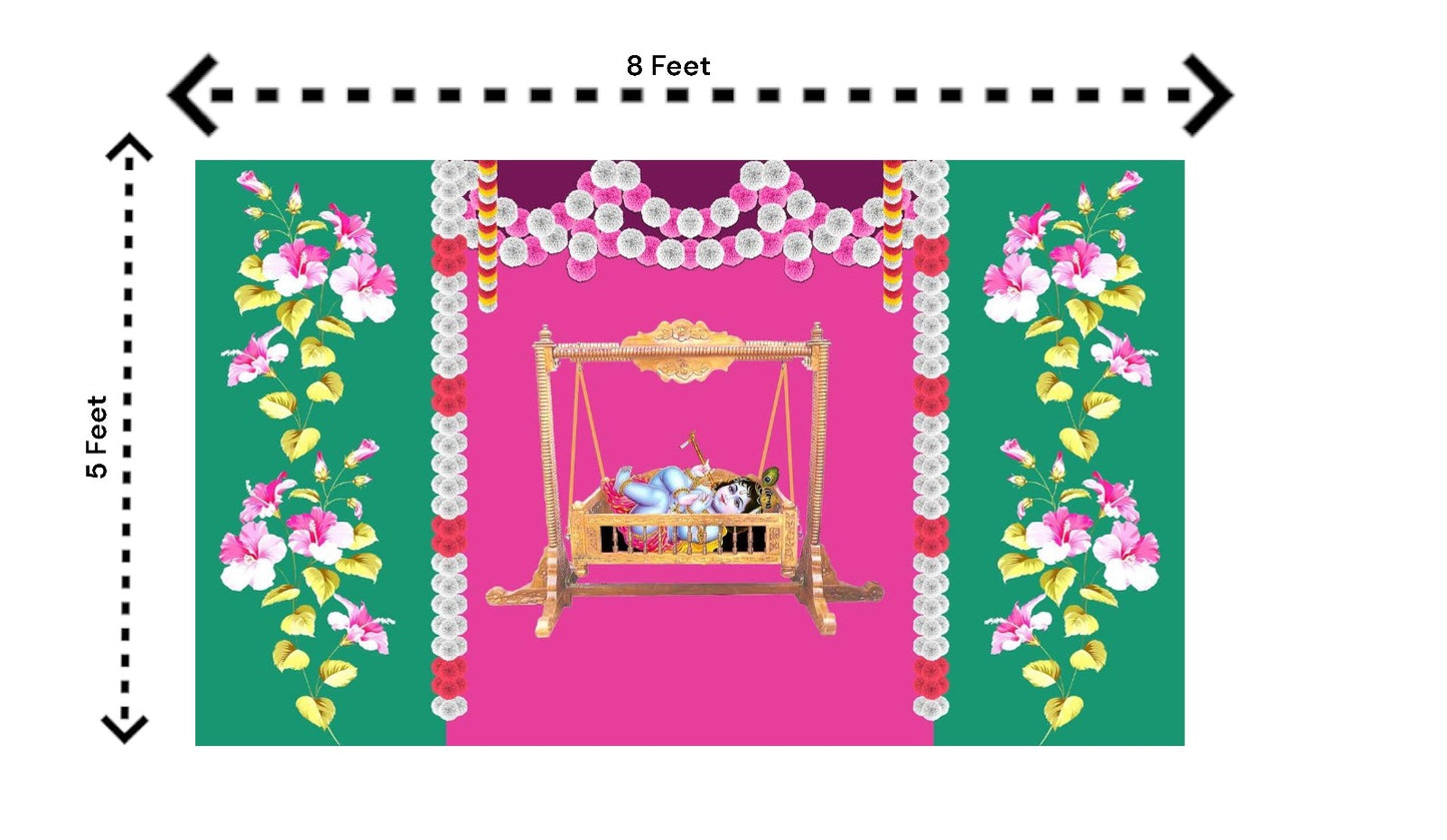 5x8 Feet Fabric Reusable Lord Krisha's Backdrop Banner for Janmashtami, Baby Shower or any Auspicious Occasions or pooja (1126)