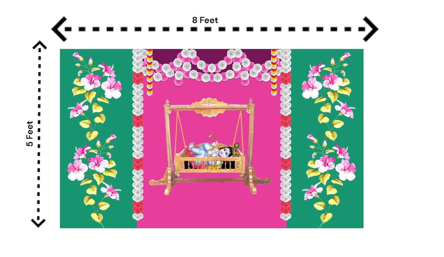 5x8 Feet Fabric Reusable Lord Krisha's Backdrop Banner for Janmashtami, Baby Shower or any Auspicious Occasions or pooja (1126)