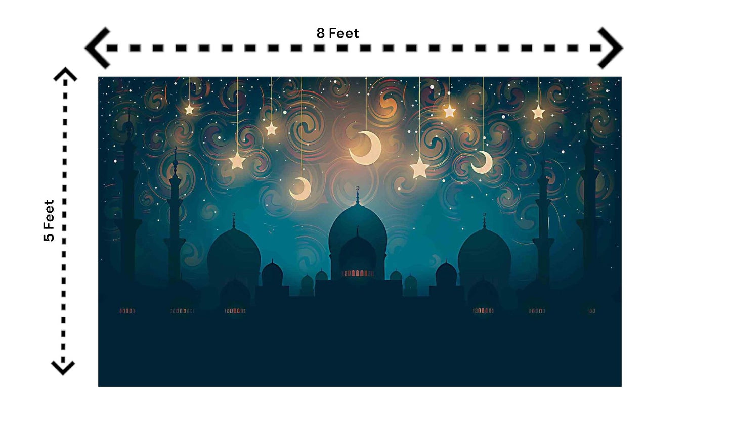 5x8 Feet Fabric Reusable Moon & Star Backdrop Banner for Muslim occasions like Ramadan, Eid al-Fitr, Eid al-Adha, Muslim Weddings (1136)
