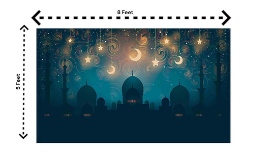 5x8 Feet Fabric Reusable Moon & Star Backdrop Banner for Muslim occasions like Ramadan, Eid al-Fitr, Eid al-Adha, Muslim Weddings (1136)