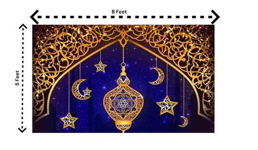 5x8 Feet Fabric Reusable Moon & Star Backdrop Banner for Muslim occasions like Ramadan, Eid al-Fitr, Eid al-Adha, Muslim Weddings (1137)