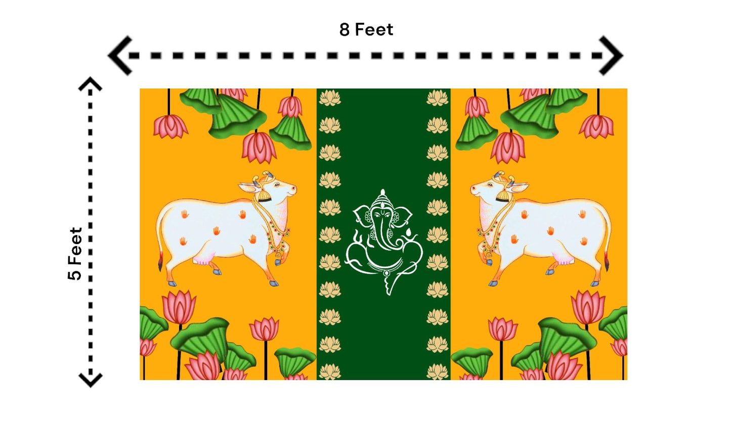 5x8 Feet Fabric Reusable Lord Ganesha Backdrop Banner for Wedding, Housewarming, Any ausipious occaions or pooja (1140)