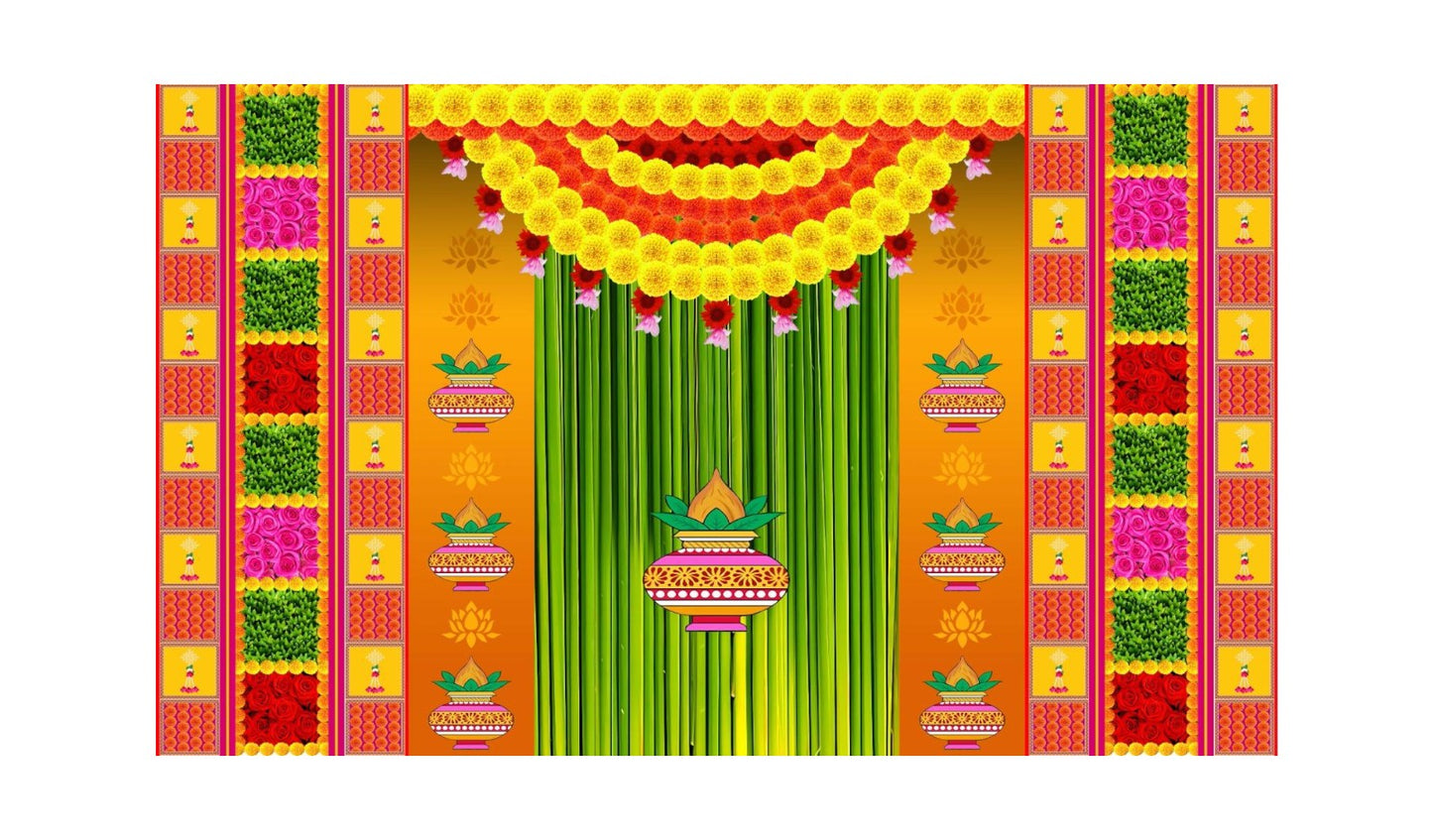5x8 Feet Fabric Reusable Backdrop Banner for Wedding, Housewarming, any Auspicious Occasions or pooja (1225)