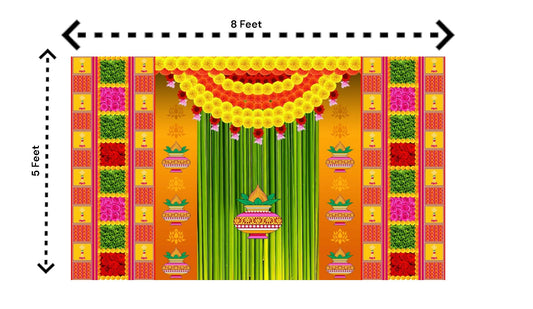5x8 Feet Fabric Reusable Backdrop Banner for Wedding, Housewarming, any Auspicious Occasions or pooja (1225)