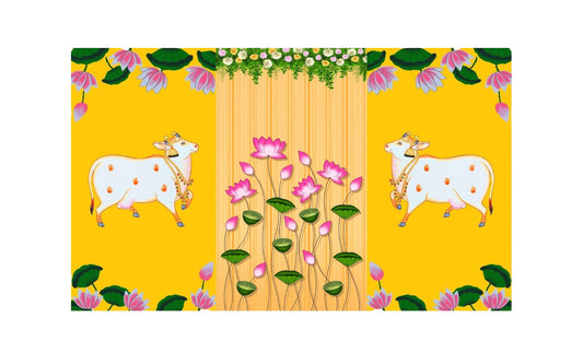 Traditional Pichwai Backdrop for Diwali, Wedding, Housewarming - 5 x 8 Feet Fabric Backdrop (1226)
