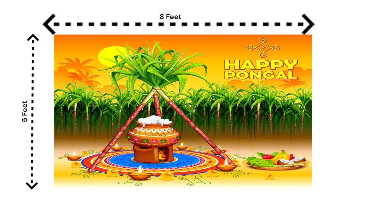 5x8 Feet Fabric Reusable Happy Pongal Backdrop Banner for Pongal Festival