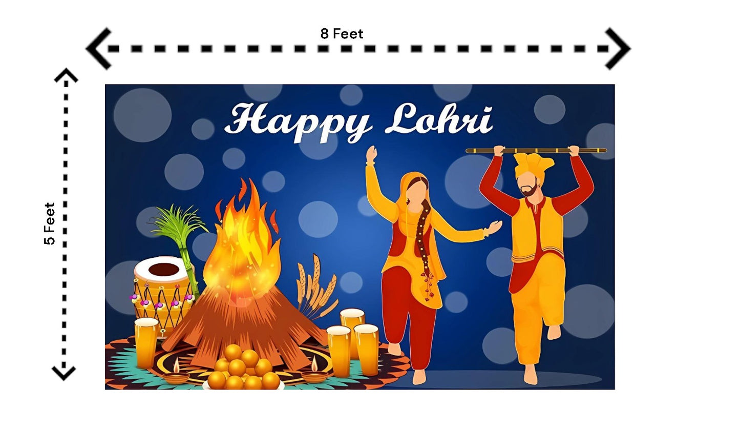 5x8 Feet Fabric Reusable Happy Lohri Backdrop Banner for Lohri Festival