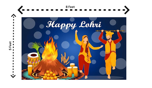 5x8 Feet Fabric Reusable Happy Lohri Backdrop Banner for Lohri Festival