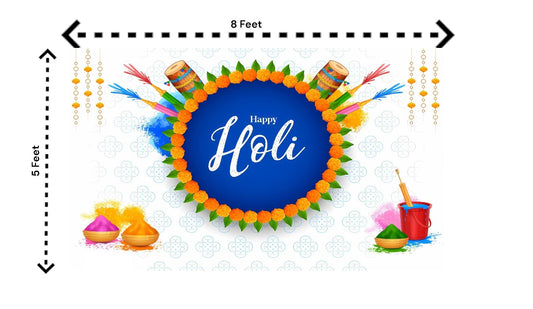 5x8 Feet Fabric Reusable Happy Holi Backdrop Banner for Holi Festival (1285)