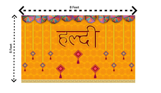 5x8 Feet Fabric Reusable Haldi Ceremony Backdrop Banner (1293)