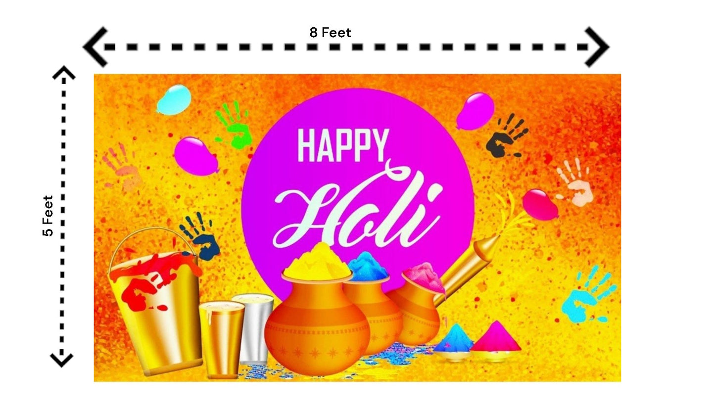 5x8 Feet Fabric Reusable Happy Holi Backdrop Banner for Holi Festival (AS1225)