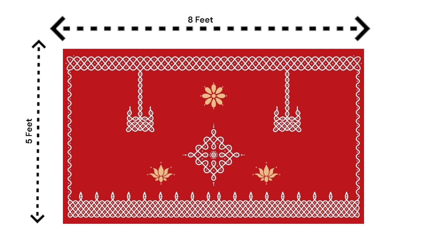 5x8 Feet Fabric Reusable Muggu or Kolam Backdrop Banner for Wedding, Seemantham Ceremony,Housewarming, any Auspicious occasions or pooja (AS1404)