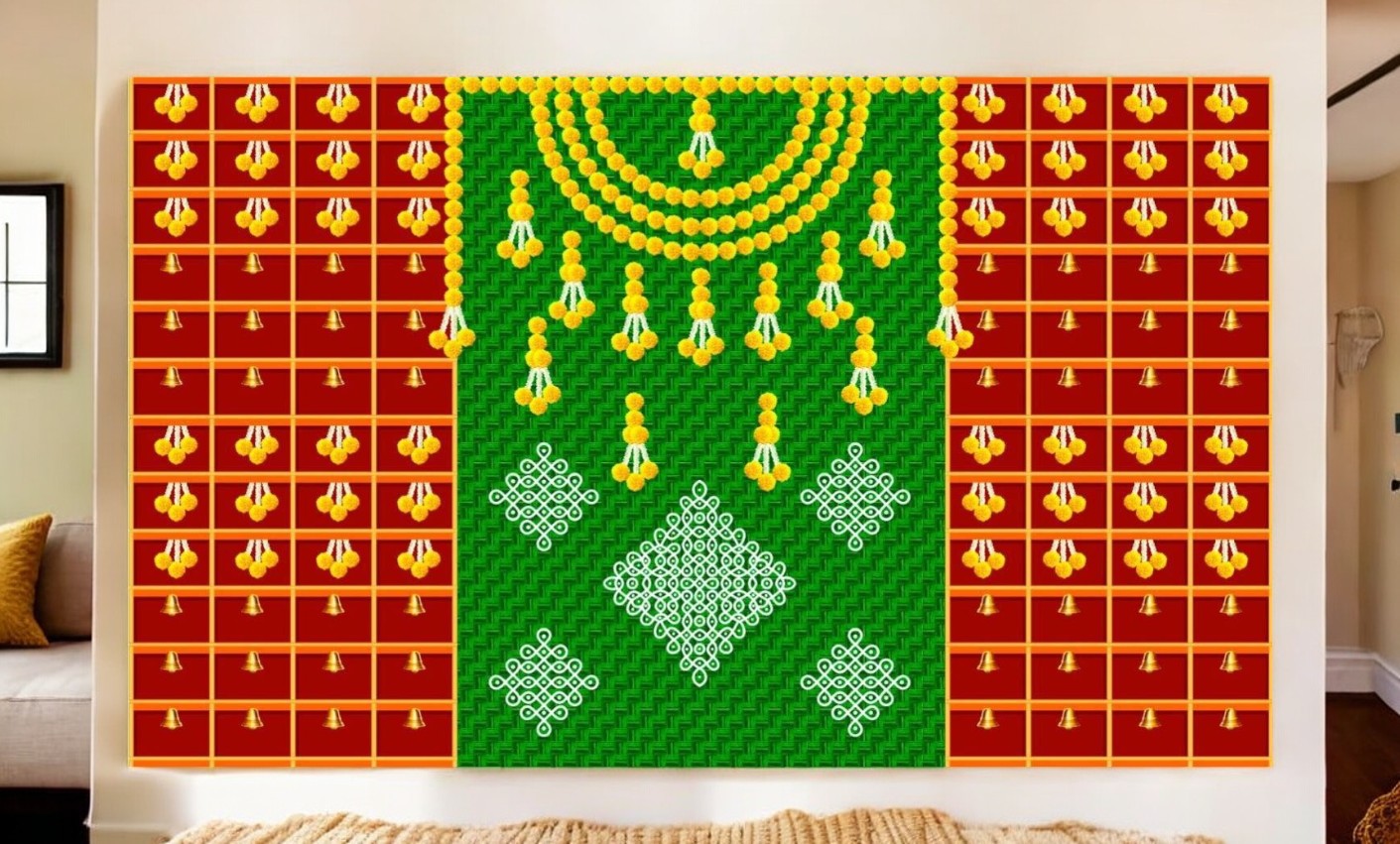 Traditional Indian Backdrop for Diwali, Wedding, Housewarming - 5 x 8 Feet Fabric Backdrop (AS1436)