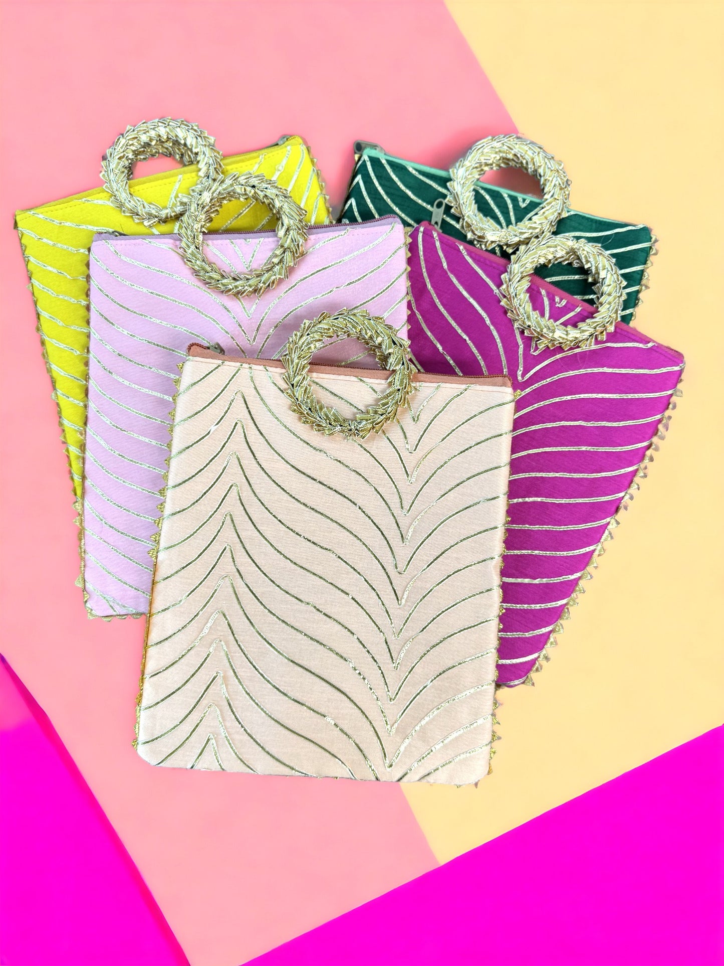 Gota Patti Bag With Handle & Zipper, Set of 6