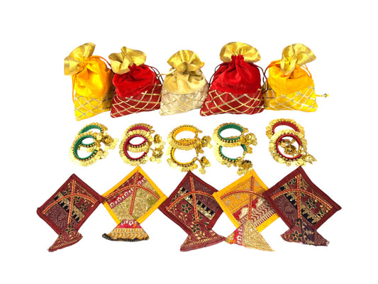 Penny Bangle Pair & One Fabric Kite in Velvet Potli Gift Bag