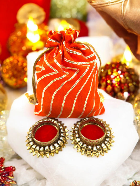 Ready to give Combo Set includes Two Velvet Kundan Diya's with Potli Gift Bag, Set of 4