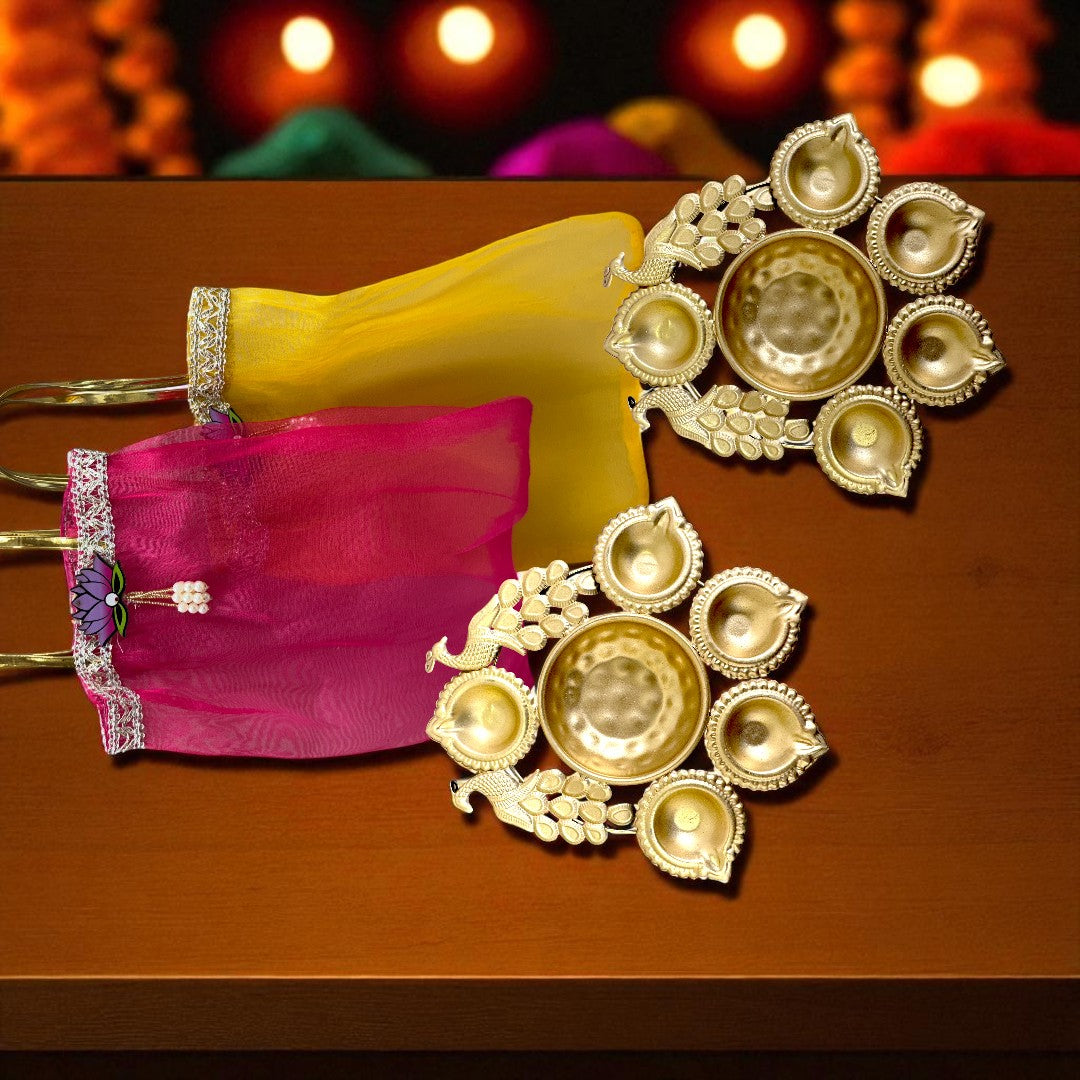 Small Peacock Urli with Tissue Bags Combo - Return Gifts for Housewarming, Diwali or Puja