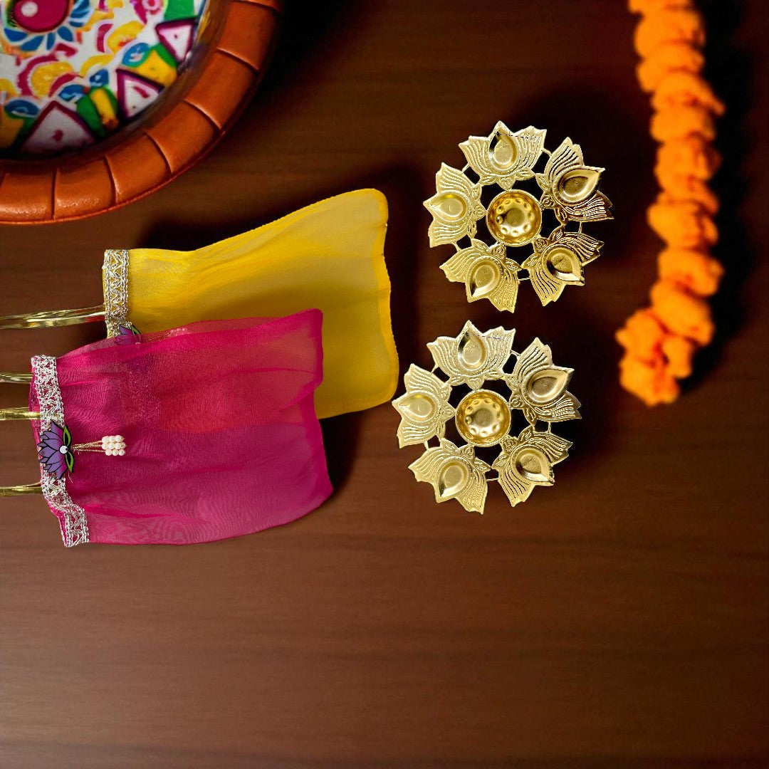 Small Lotus Urli with Tissue Bags Combo - Return Gifts for Housewarming, Diwali or Puja
