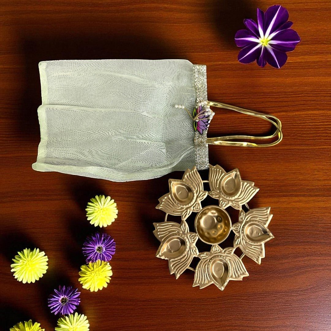 Small Lotus Urli with Tissue Bags Combo - Return Gifts for Housewarming, Diwali or Puja