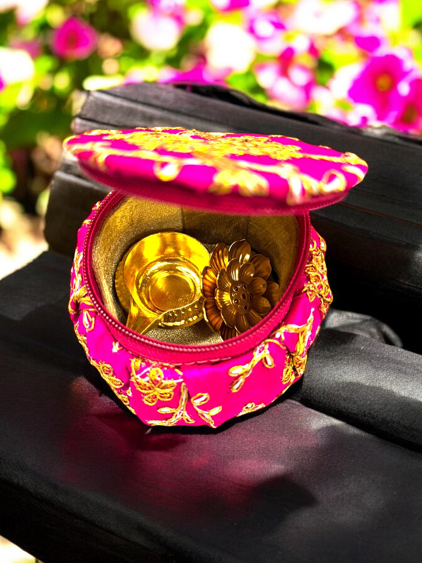 Ready-to gift Combo Set includes Metal Kuber Diya, Incense Stick Holder with Mataki Shape Embroidered Gift Box Set of 4 for Diwali or Indian Festivals or Occasions as Return Gift