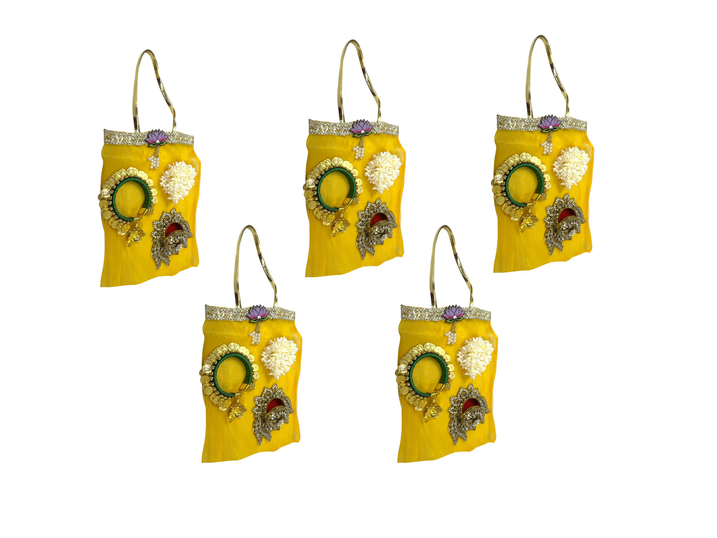 Ready to Give Combo for Karwachouth includes Penny Bangle, Gajra Bun & Lotus Sindoor Dani in Tissue Bag - Set of 5