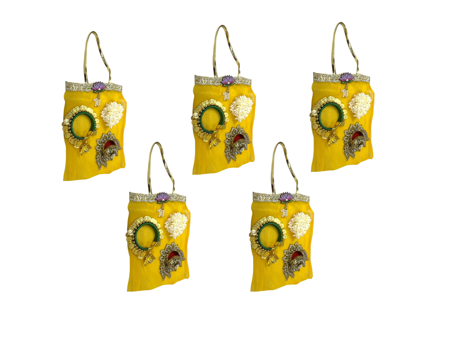 Ready to Give Combo for Karwachouth includes Penny Bangle, Gajra Bun & Lotus Sindoor Dani in Tissue Bag - Set of 5
