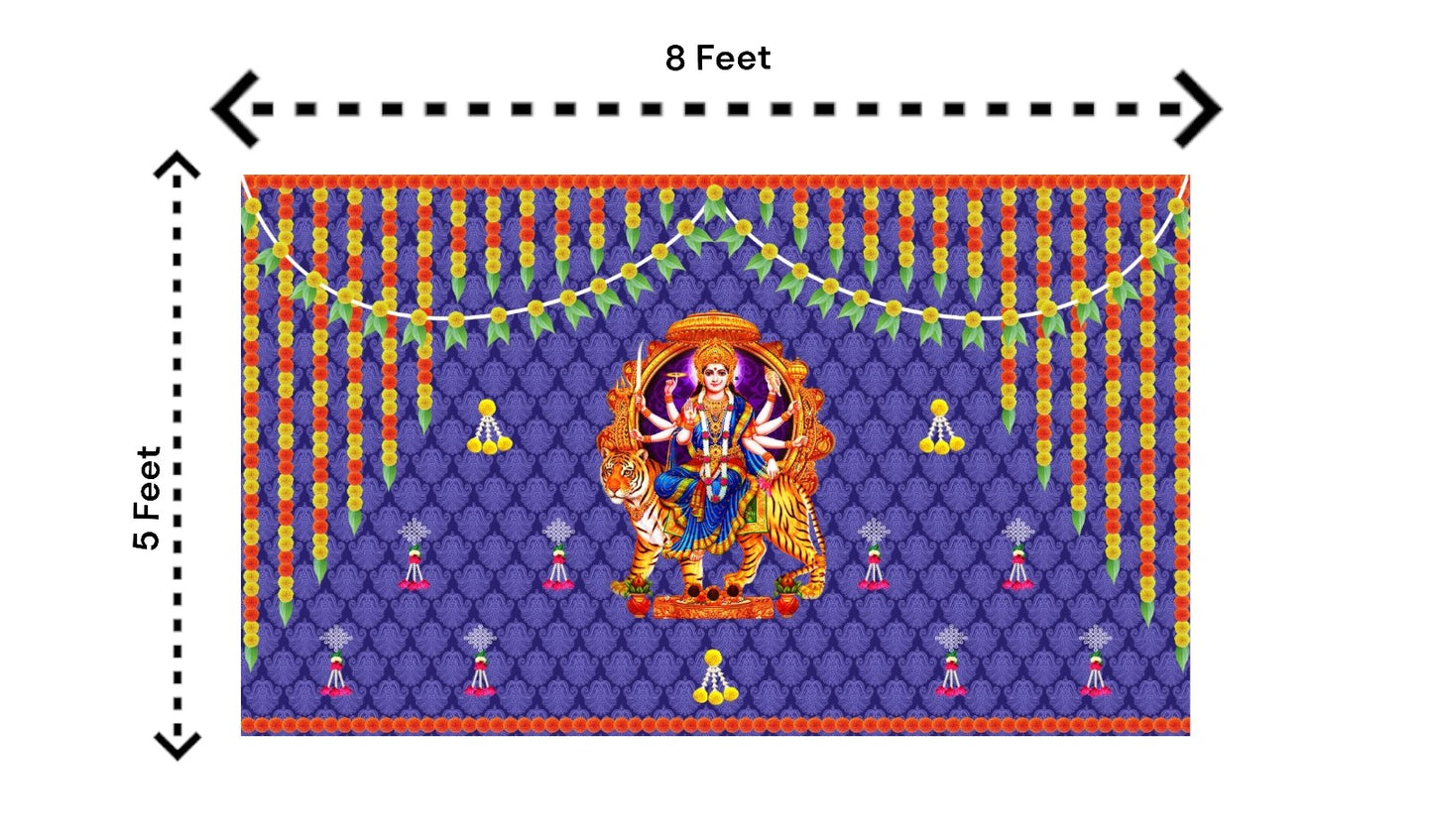 5x8 Feet Durga Fabric Reusable Backdrop Banner for Durga Pooja/Navratri (1034)