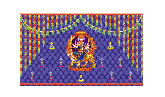 5x8 Feet Durga Fabric Reusable Backdrop Banner for Durga Pooja/Navratri (1034)