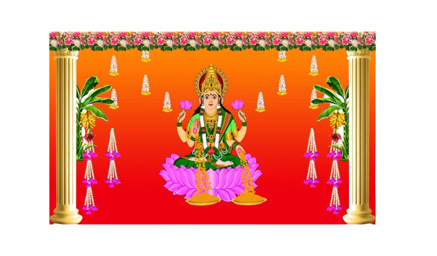 5x8 Feet Fabric Reusable Backdrop Banner for Diwali/Laxmi Pooja