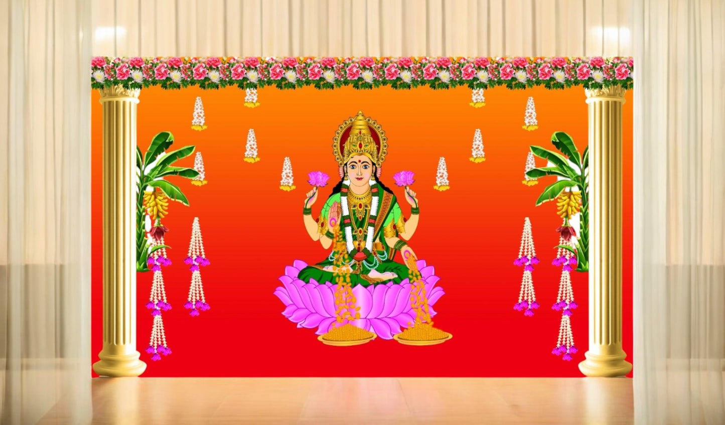 5x8 Feet Fabric Reusable Backdrop Banner for Diwali/Laxmi Pooja